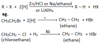 Reduction reaction of haloalkanes