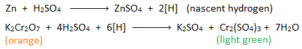 Reduction of potassium dichromate by nascent hydrogen
