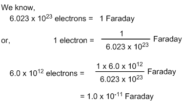 How many Faraday of electricity are there in 6.0 X 1012 electrons?